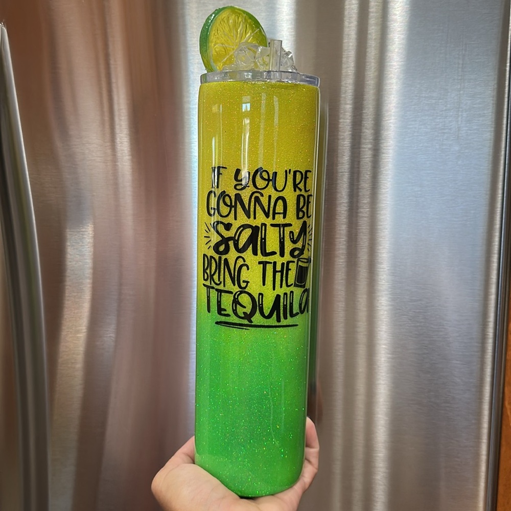 Extra big,  Green and Yellow Glitter Tumbler